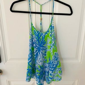 Lilly Pulitzer tropical green and blue print racer back tank. XS.